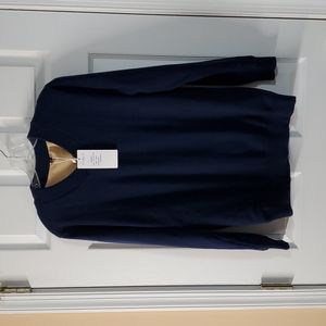 V-neck sweater with fleece lining in size small in navy blue